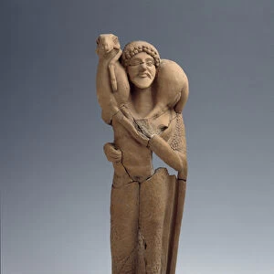 Statuette of Kriophoros or wearer of ram. Beginning of the 5th century BC (Clay sculpture
