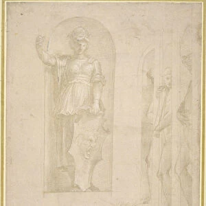 Studies for a Figure of Minerva and other Statues (silverpoint with white heightening