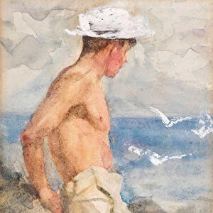 Study of a young man looking out to sea (pencil, w / c & bodycolour on paper)