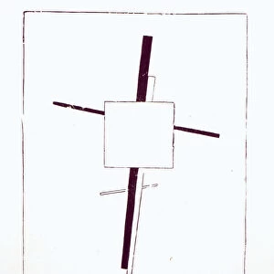 Suprematist Cross, 1920 (wood engraving from original woodblock) (b / w photo)