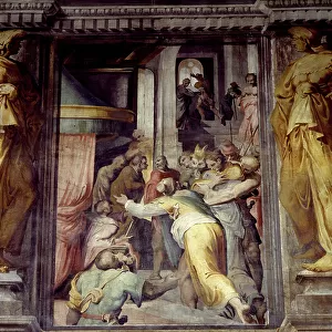 Suzanne dragged before the judge is accused of adultery by two old men. Fresco by Pellegrino Tibaldi (or Tibaldo) dit il Pellegrini (1530-1596) of the 16th century. Catalogues Room. Palazzo Poggi, Bologna