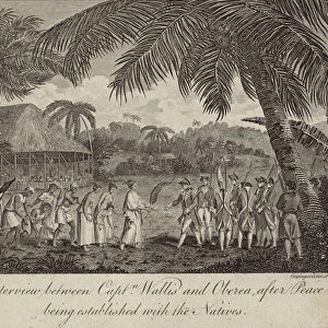 Tahitian Queen Oberea making peace with the British commanded by Captain Samuel Wallis, 1767 (engraving)