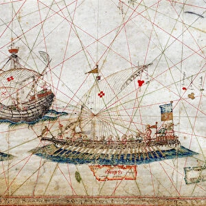 Detail of tall mast ships from the Nautical Chart by Grazioso Benincasa (Rot. 3), in the University Library of Bologna