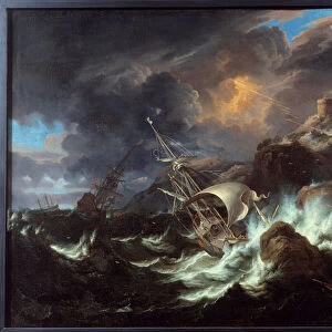Tempete on the sea. Painting by Pieter Mulier II the Young