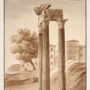 The Temple of Jupiter Tonans - Restored by Camporesi, 1833 (etching with brown wash)