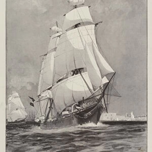 A Touch of Old Sea Life, HMS "Active"and HMS "Volage"going out of Portsmouth Harbour under Sail only (engraving)