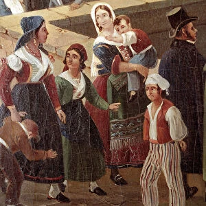 Traditional Neapolitan costumes: common people Detail of a painting by Salvatore Fergola