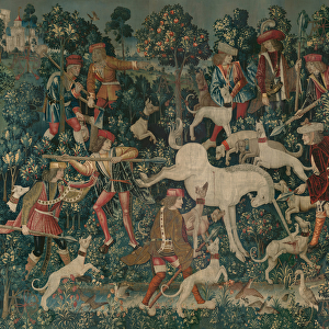 The Unicorn Defends Itself, c. 1500 (wool warp with wool, silk, silver, and gilt wefts)