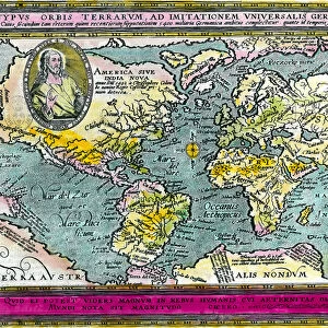 Universal Geographic Map (World Map) of 1596. Engraving. Private collection