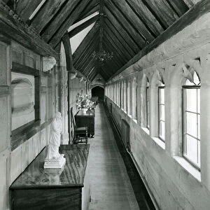 The upper gallery of the Prior's Lodge at Wenlock Abbey, Shropshire, from 100 Favourite Houses (b/w photo)