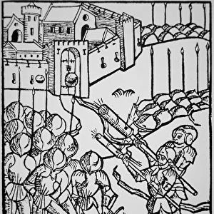 Use of handguns in the 15th century, illustration from the Rudicum Novitiorum