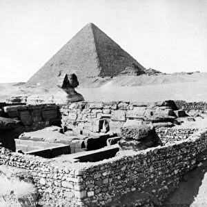 The Valley Temple of Khafra with the Great Sphinx and Cheops Pyramid, c