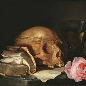 A Vanitas Still Life with a Skull, a Book and Roses, c. 1630 (oil on wood)