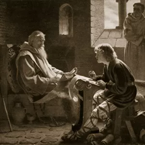 The Venerable Bede translating the Gospel, illustration from Hutchinson