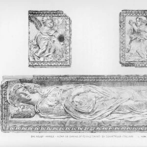 Victoria And Albert Museum: Bas Relief, marble, Altar or Shrine of Female Saint, by Donatello, Italian, c 1450-60 (engraving)
