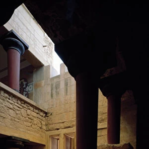 View of the interior of the palace of King Minos, oriental staircase and skylight