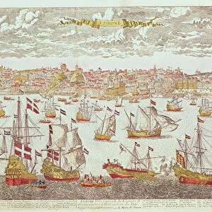 View of Lisbon (coloured engraving)