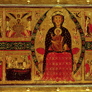 The Virgin and Child Enthroned, with scenes of the Nativity and the lives of the Saints