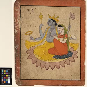 Vishnu with Lakshmi on a lotus, c. 1780 (opaque w / c on paper)