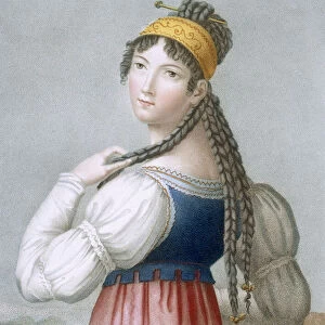 The Vivacious German, engraved by L. Dibart (coloured engraving)