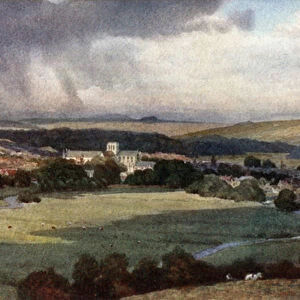 Winchester from St. Catherines Hill (colour litho)