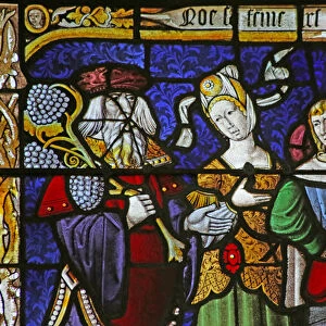 Window depicting Noah with the vine discussing with his wife and son (stained glass)