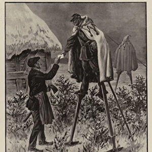 Winter in the French Landes, the Rural Postman on his Rounds (litho)