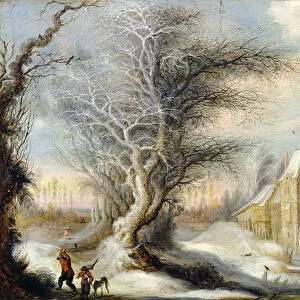 Winter Landscape with a Woodcutter (oil on canvas)