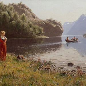 Woman in Fjord Landscape (oil on canvas)