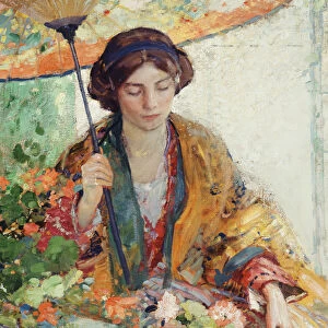 Woman with Parasol, (oil on canvas)