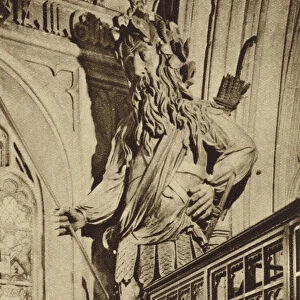 Wooden statue of the giant Gog in the Guildhall, City of London (b / w photo)