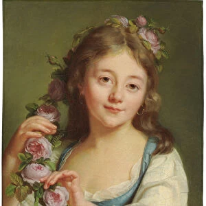 Young girl with a garland of roses (oil on canvas)