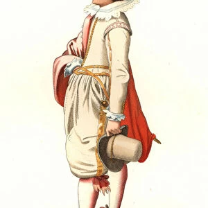 Young man of the Netherlands nobility, 17th century, based on a painting by Adriaen Pietersz van de Venne (1589-1662) - Lithography based on an illustration by Edmond Lechevallier-Chevignard (1825-1902)