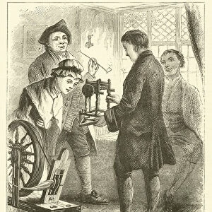 Young Richard Arkwright showing his models (engraving)