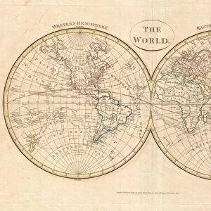 1799, Cruttwell Map of the World in Hemispheres, topography, cartography, geography