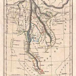 1850, Perrot Map of Indo-Chine, topography, cartography, geography, land, illustration