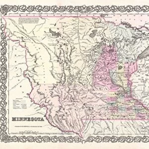 1855, Colton Map of Minnesota, topography, cartography, geography, land, illustration