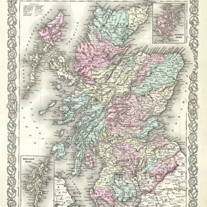 1855, Colton Map of Scotland, topography, cartography, geography, land, illustration