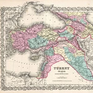 1855, Colton Map of Turkey, Iraq, and Syria, topography, cartography, geography, land