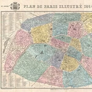 1864, Garnier Map of Pairs, France w-Monuments, topography, cartography, geography