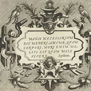 Cartouche with a quote from Epictetus, Frans Huys, Hans Vredeman de Vries, Gerard de Jode