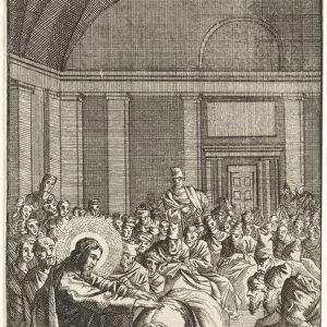 Christ puts his hand on a woman, Jan Luyken, Anonymous, 1712