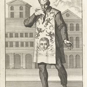Convicted person in sackcloth, with miter, Jan Luyken, Henricus Wetstein, 1692