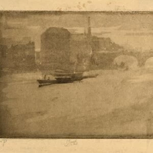 Drawings Prints, Print, Evening, Harbor, Scene, Bridge, Mist Thames, L Estampe originale