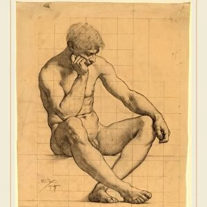 Kenyon Cox, Seated Male Nude: Study for Science -Iowa State Capitol, American