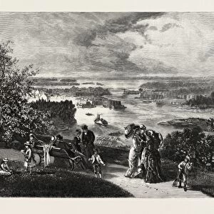Looking up the Ottawa, from Parliament Grounds, Canada, Nineteenth Century Engraving