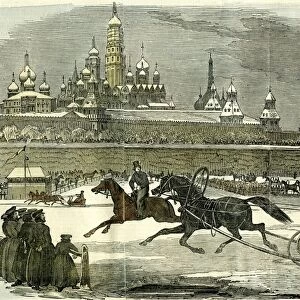 moscow, sledging, 1850, russia, animal, mammal, equestrian, equine, horse, vintage