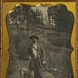 Outdoor scene hunter dog American 1850 Daguerreotype