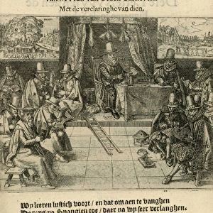 Title print of the pamphlet in 1618 entitled, Wonderlijcken Droom Vande School-houdinghe