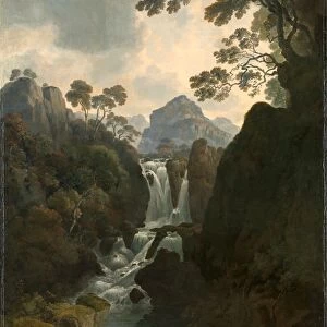 A Waterfall with Bathers Signed and dated in red paint, lower center right: Julius